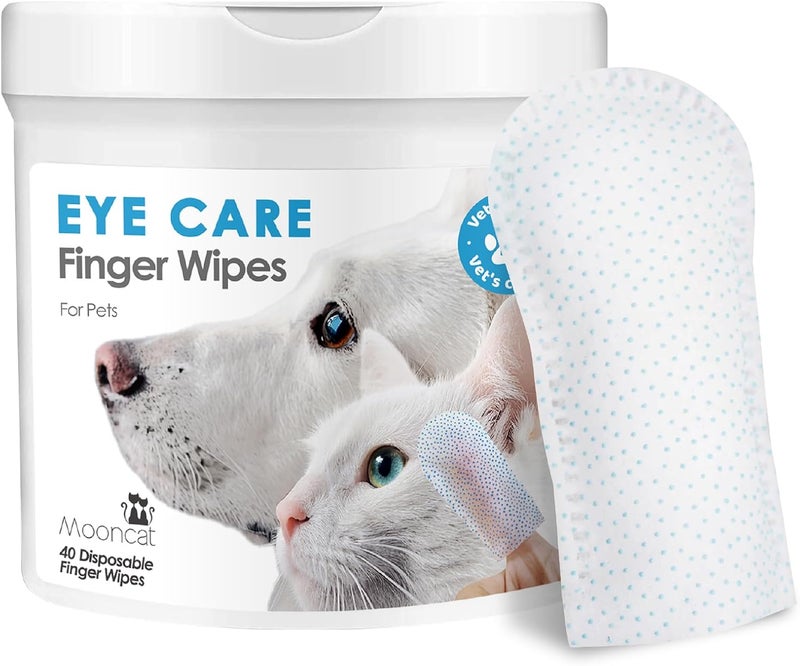 Mooncat Pet Eye Wipes for Dogs & Cats - Gentle Finger Cot Design for Easy Cleaning Tear Stains & Goop Cleaning - 40counts - Image 1